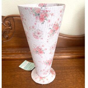 New Ashland "Easter in Paris" Paper Mache Vase Pink Floral Roses 9.5" Tall